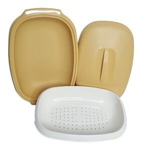 Vintage Tupperware Steamer Strainer Lidded 3 Piece Harvest
Gold Vegetable Rice